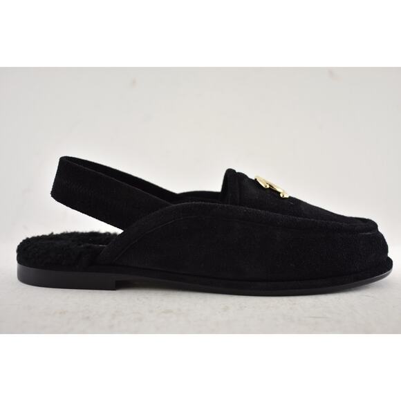 Chanel 25A Black Suede Shearling CC Moccasin Ballet Slingback Loafer Flat 36.5 - Picture 2 of 15